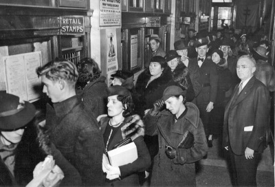 Post Office Crowd before Christmas, 1940's